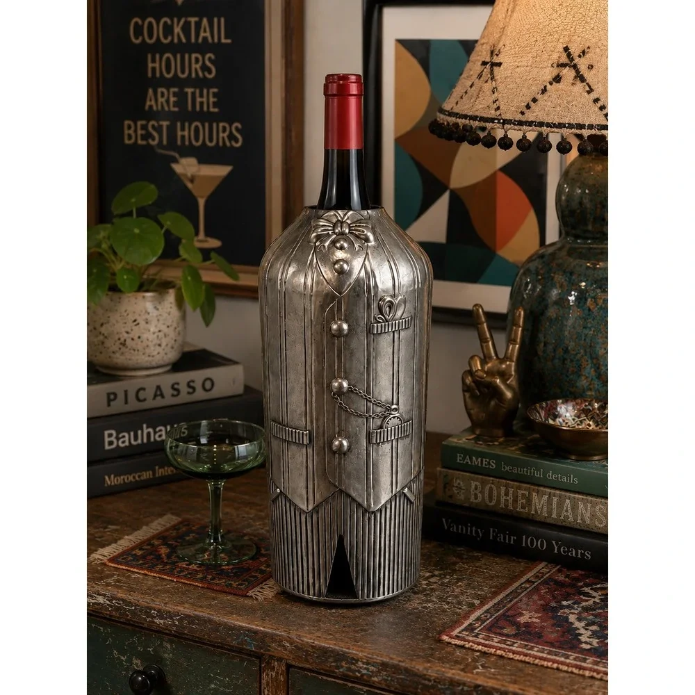 Vintage Silver Plated Tuxedo Butler Wine Bottle Holder Pourer Barware
